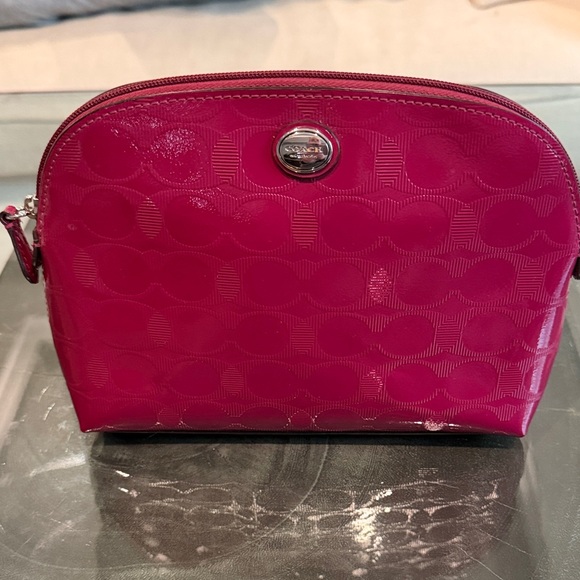 Coach Handbags - LIKE NEW - Coach Signature Embossed Fuchsia Make Up Cosmetic Travel Bag Case